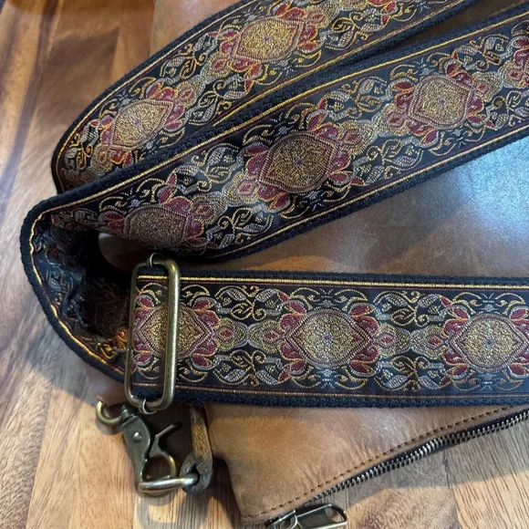 Embroidered Adjustable Guitar Strap For Purse - Black, Brown and Gold - Picture 7 of 10